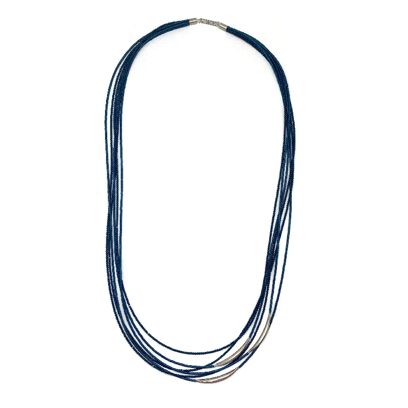 Stunning sapphire pendants on gold necklaces for a touch of elegance -Long Blue-Dyed Hematite and Sterling Silver Necklace