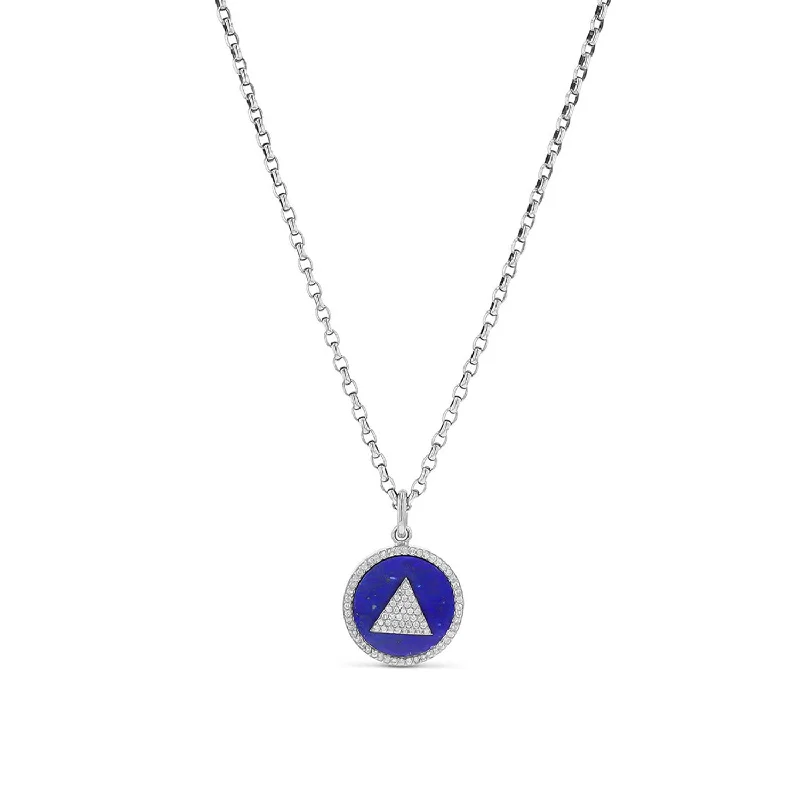 Religious angel wing pendant necklaces for a meaningful and spiritual jewelry piece -Mr. LOWE Men's Lapis Inlay and Diamond Serenity Triangle Chain Necklace