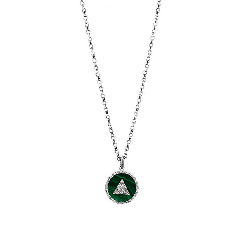 Bold geometric pendant necklaces for women who enjoy contemporary, avant-garde designs -Mr. LOWE Men's Malachite Inlay and Diamond Serenity Triangle Chain Necklace