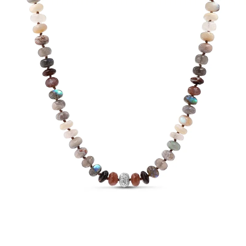 Modern hexagon pendant necklaces with sleek designs for a contemporary look -Neutral Gradient Knotted Necklace with Diamond Cobblestone Donut - 16-18"