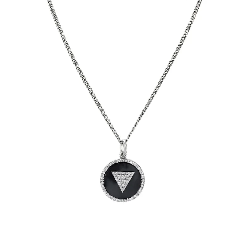 Custom name pendants on necklaces for personalized, one-of-a-kind jewelry gifts -Mr. LOWE Men's Onyx Inlay and Diamond Serenity Triangle Chain Necklace