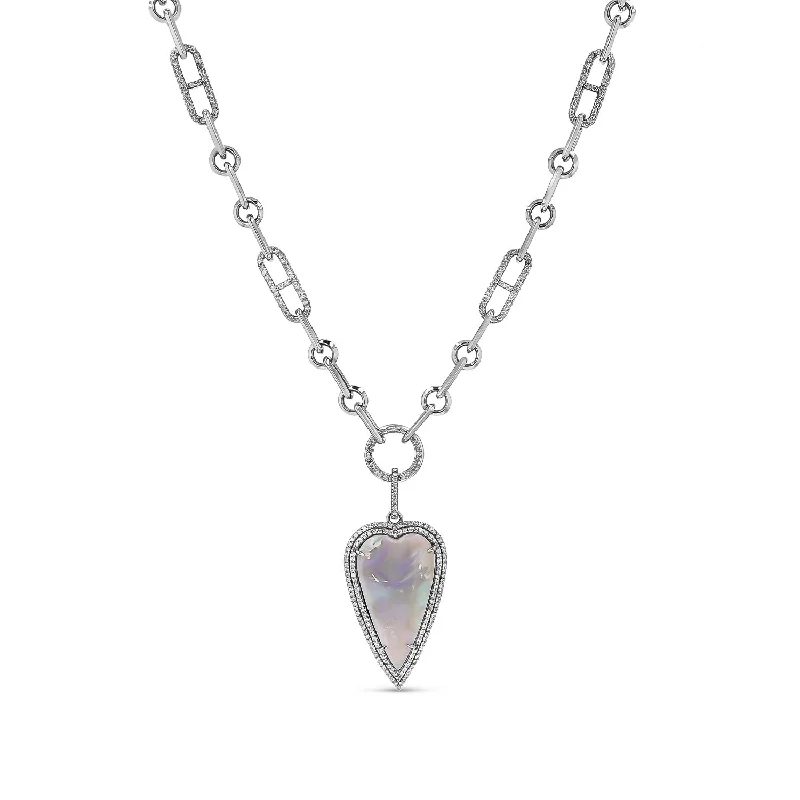 Elegant pendant necklaces with simple, understated designs for everyday wear -Opal & Diamond Heart Pendant on Soho H-Link Chain Necklace - 18"