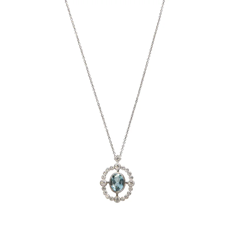 Elegant platinum pendant necklaces with diamonds for a luxurious, sparkling accessory -Oval Aquamarine & Diamond 14K White Gold Pendant Necklace