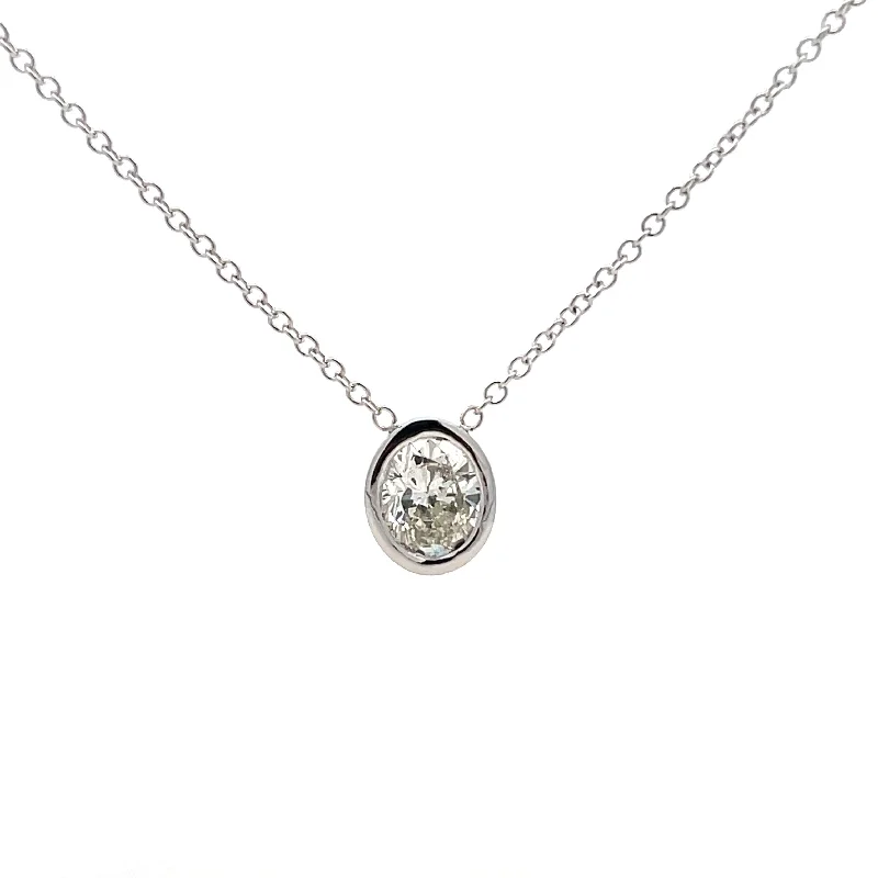 Layered pendant necklaces with multiple charms for an eclectic, trendy look -Oval Diamond Pendant Necklace