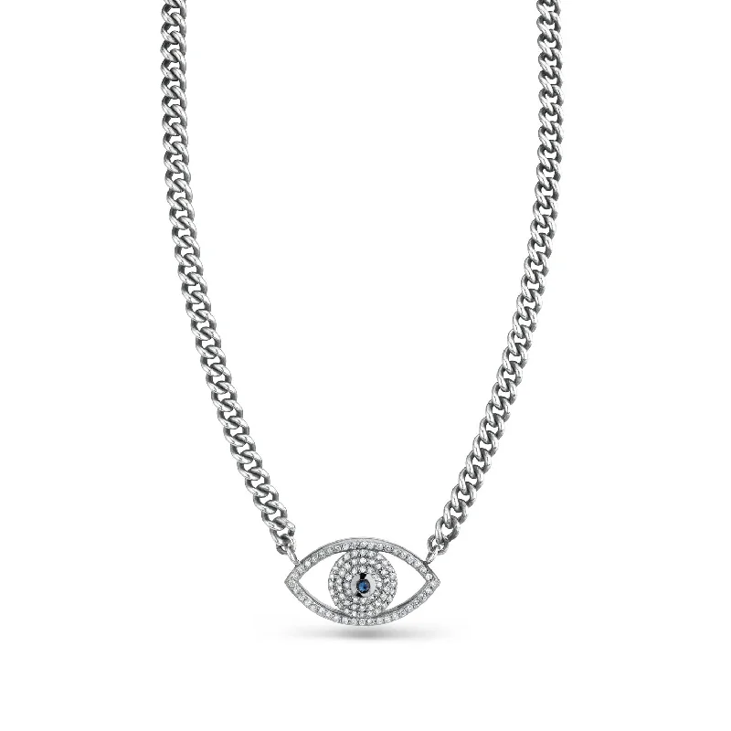 Religious cross pendant necklaces for women who want meaningful and spiritual jewelry -Diamond and Sapphire Evil Eye on Short Chain Necklace