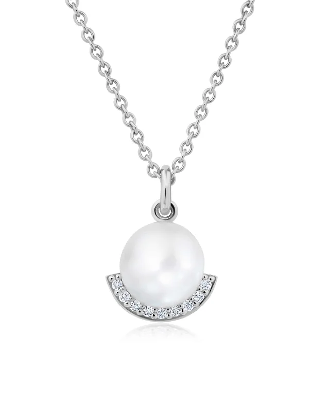 Long pendant necklaces with large pendants for a trendy, bold look -Pearl With Pave Border 16''+1''+1'' Extending Necklace