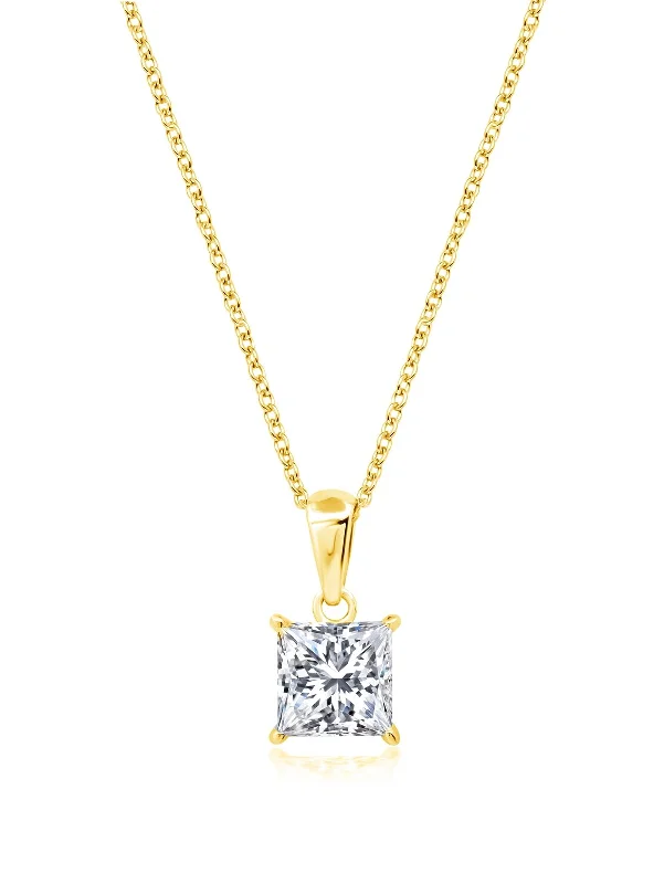 Sparkling diamond pendants on elegant chains for a sophisticated jewelry choice -Princess Cut Solitaire Bezel Set Pendant Small Finished in 18kt Yellow Gold