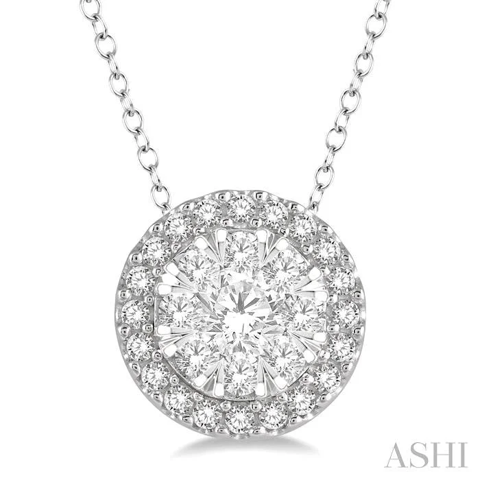 Custom-made pendant necklaces with initials for a unique, personal accessory -ROUND SHAPE HALO LOVEBRIGHT ESSENTIAL DIAMOND PENDANT