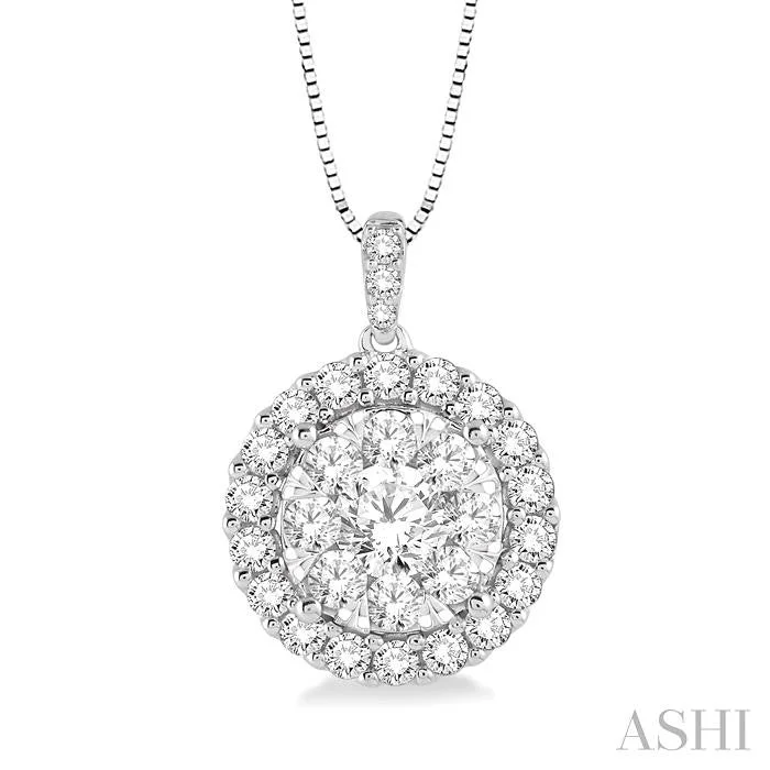 Beautiful diamond solitaire pendants for an elegant, sparkling statement piece -ROUND SHAPE HALO LOVEBRIGHT ESSENTIAL DIAMOND PENDANT