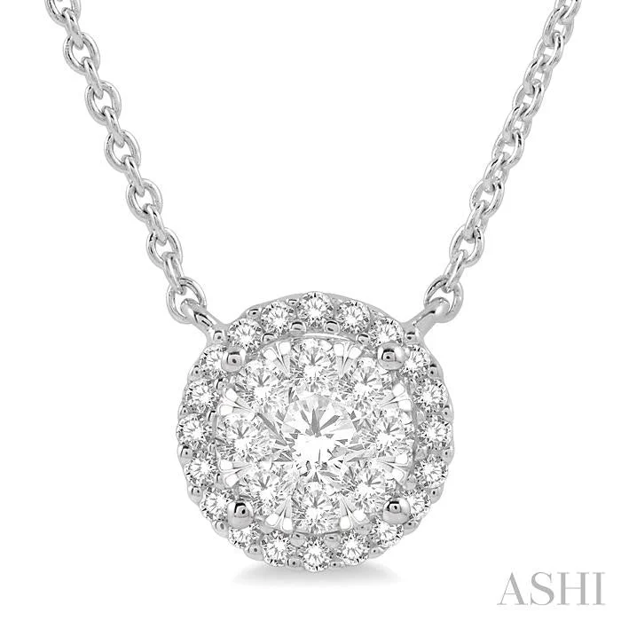 Layered charm necklaces with small pendants for women who love playful jewelry -ROUND SHAPE HALO LOVEBRIGHT ESSENTIAL DIAMOND PENDANT