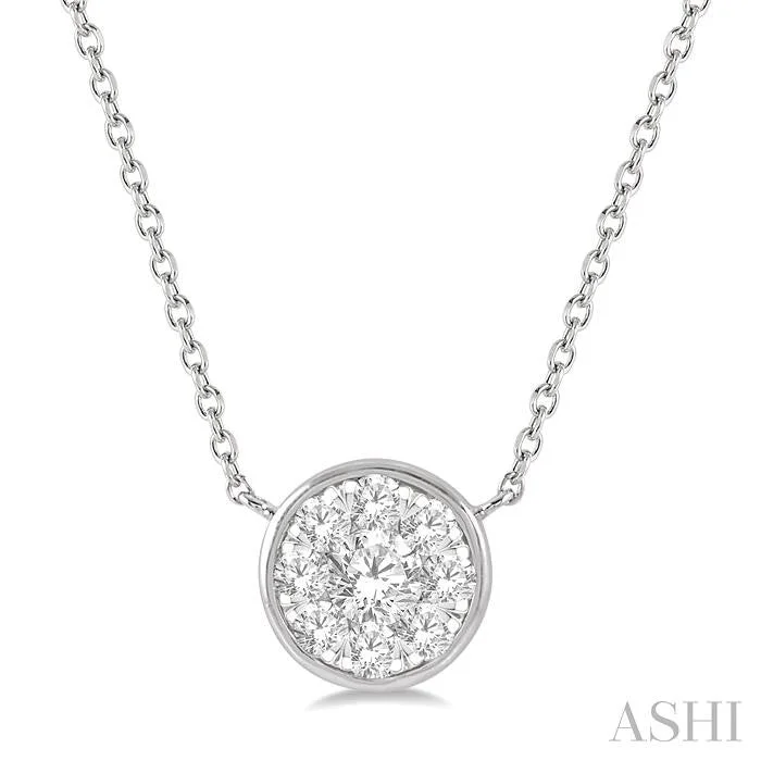 Stunning moonstone pendants for necklaces for a mystical, ethereal look -ROUND SHAPE LOVEBRIGHT ESSENTIAL DIAMOND PENDANT