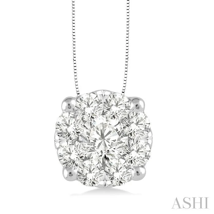 Bold statement pendant necklaces with large gemstones for an eye-catching, dramatic effect -ROUND SHAPE LOVEBRIGHT ESSENTIAL DIAMOND SOLITAIRE PENDANT