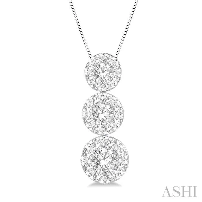 Crystal pendant necklaces for women who love sparkling, glamorous jewelry pieces -ROUND SHAPE PAST PRESENT & FUTURE LOVEBRIGHT ESSENTIAL DIAMOND PENDANT