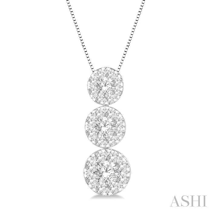 Elegant platinum pendant necklaces with diamonds for a luxurious, sparkling accessory -ROUND SHAPE PAST PRESENT & FUTURE LOVEBRIGHT ESSENTIAL DIAMOND PENDANT