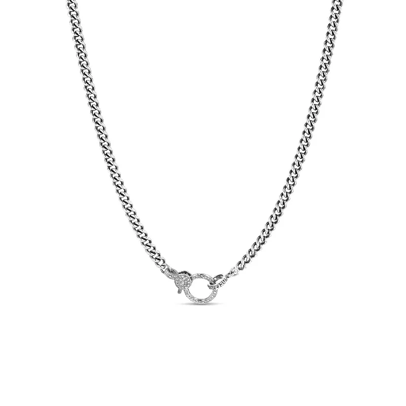 Simple sterling silver necklaces with minimalist pendants for everyday wear -Short Curb Chain Necklace with Diamond Claw Clasp - 17"