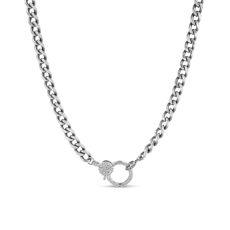 Fashion-forward crystal pendant necklaces for women who love unique, eye-catching accessories -Short Heavy Cable Chain Necklace with Diamond Claw Clasp - 18"