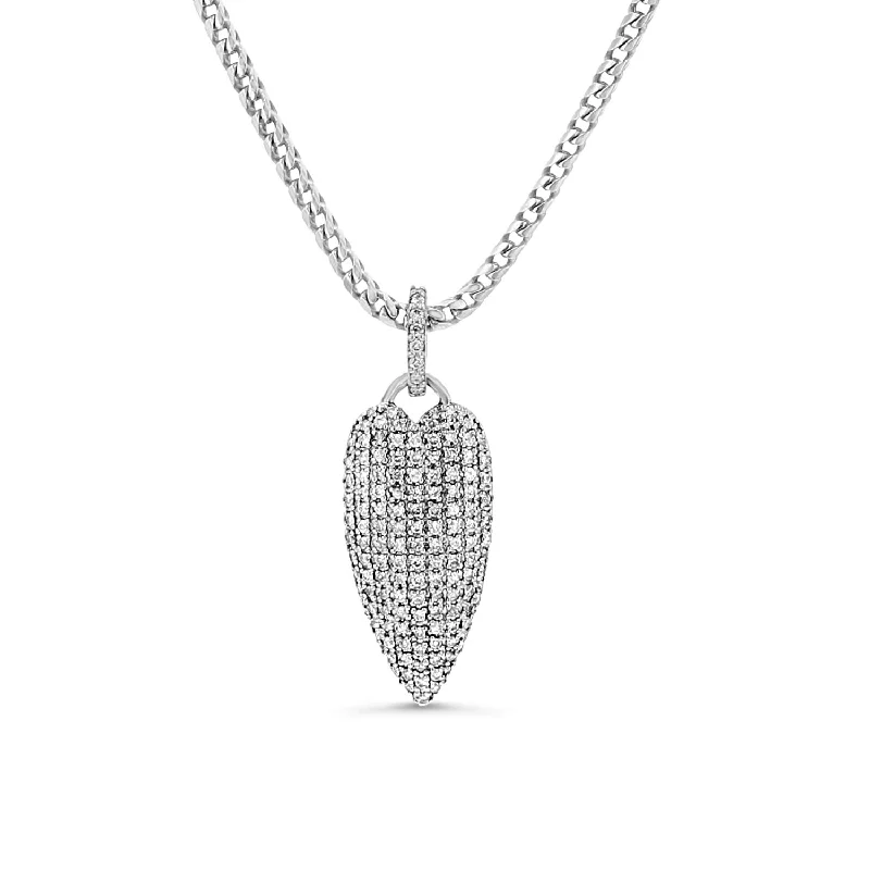 Beautiful silver pendants with intricate floral designs for a feminine and elegant style -Skinny Heart Pave Diamond Pendant