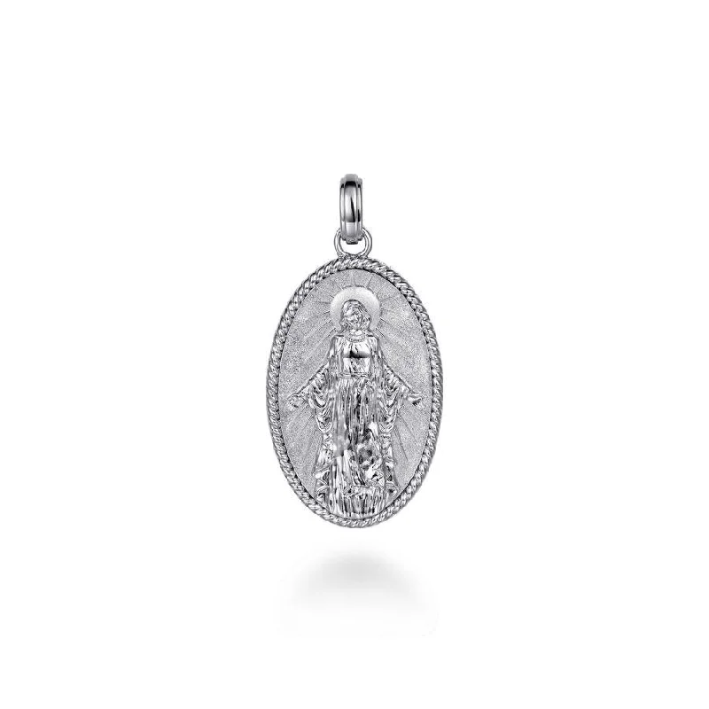 Boho-style necklaces with gemstone pendants for a relaxed, free-spirited accessory -Oval 925 Sterling Silver Virgin Mary Pendant with Twisted Rope Frame