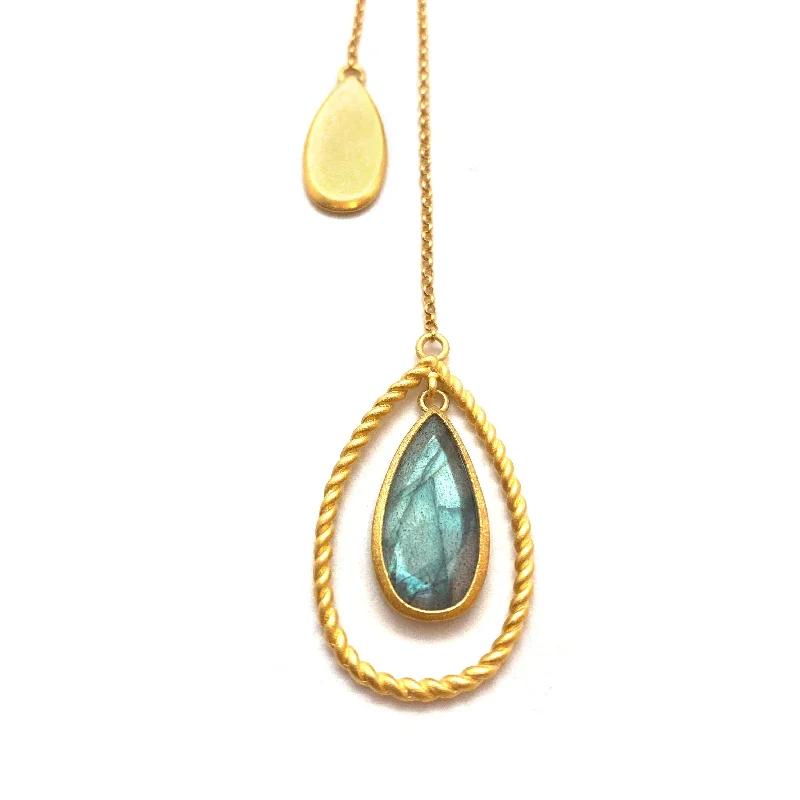 Minimalist bar pendants on delicate chains for a chic and modern style -Teardrop Labradorite Lariat