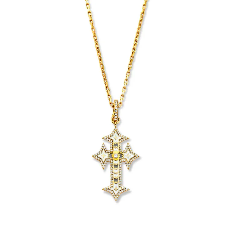 Crystal clear quartz pendant necklaces for a natural, minimalist accessory look -White Enamel Cross Pendant