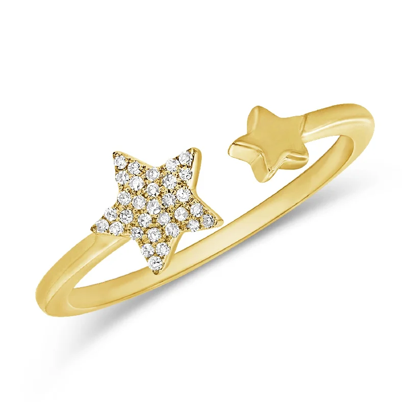 Drop rings with long gemstone finger elegance -Celestial DOUBLE STAR Zodiac Diamond Open Wrap Ring