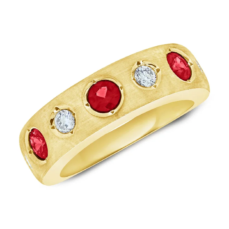 Glamorous rings perfect for dazzling evening finger wear -Gypsy set Bi Color Diamond & Ruby Rainbow Ring