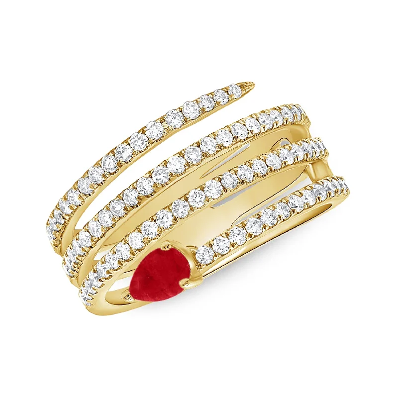 Artisan rings perfect for unique handcrafted beauty -1.47ct Diamonds Trends Open & Multi Row Wrap Ring with Colored Stone Pear Shape Accent