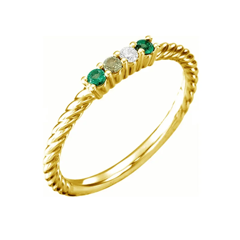 Rings featuring jade for serene green finger charm -14 Karat Gold Personalized Mother's Ring with Four Natural Birthstones