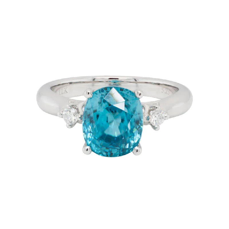 Secure rings with set stones for lasting wear -14k Blue Zircon and Diamond Three Stone Ring