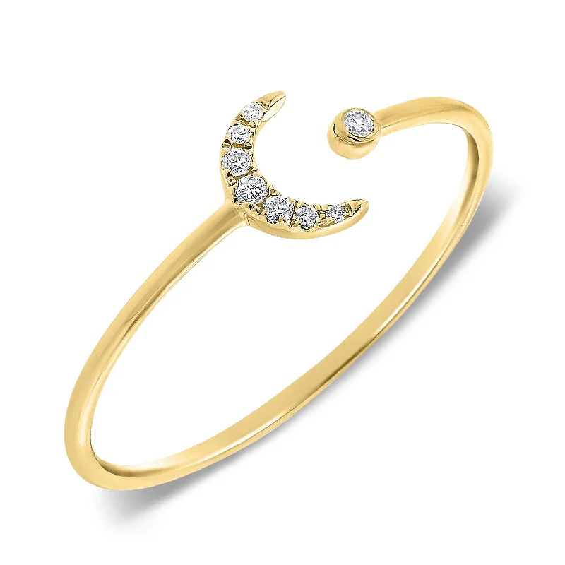 Brushed rings with textured finishes for finger grit -14K Gold Diamond Moon Ring