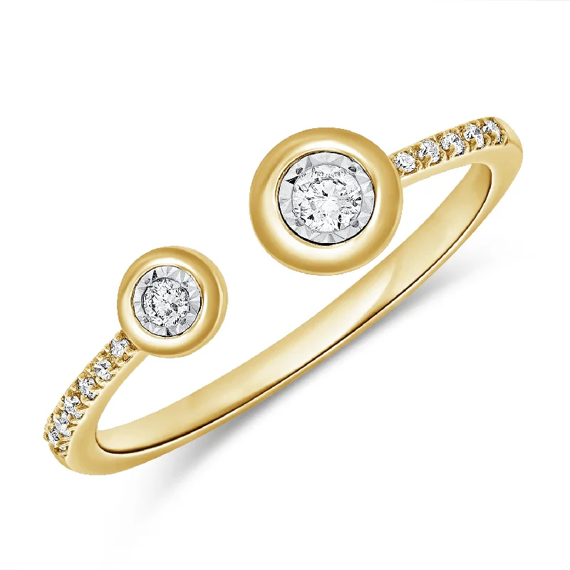 Twisted rings with woven bands for artistic beauty -14K Gold Bezel Set Double Diamond Open Ring