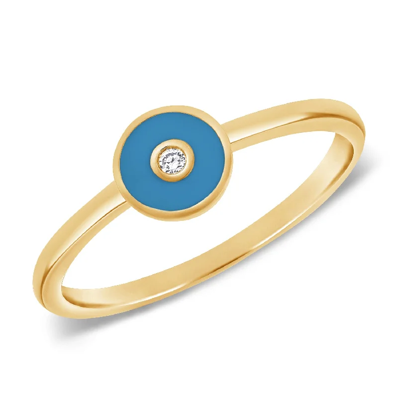 Rings perfect for layering with slim finger bands -14K Gold Blue Circle Ring with Diamonds