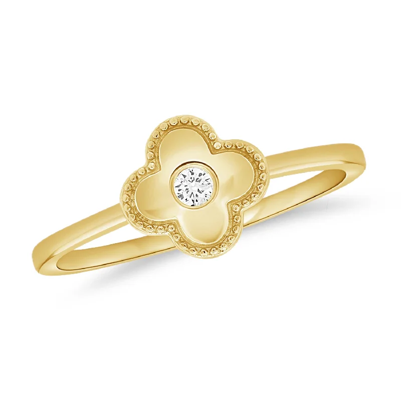 Rings perfect for kids with colorful stone accents -14K Gold Clover Ring with Diamonds