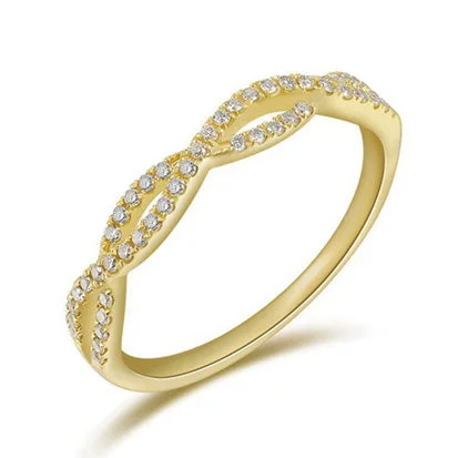 Sleek rings with floating stones for modern flair -14K Gold Crossover Ring with Diamonds