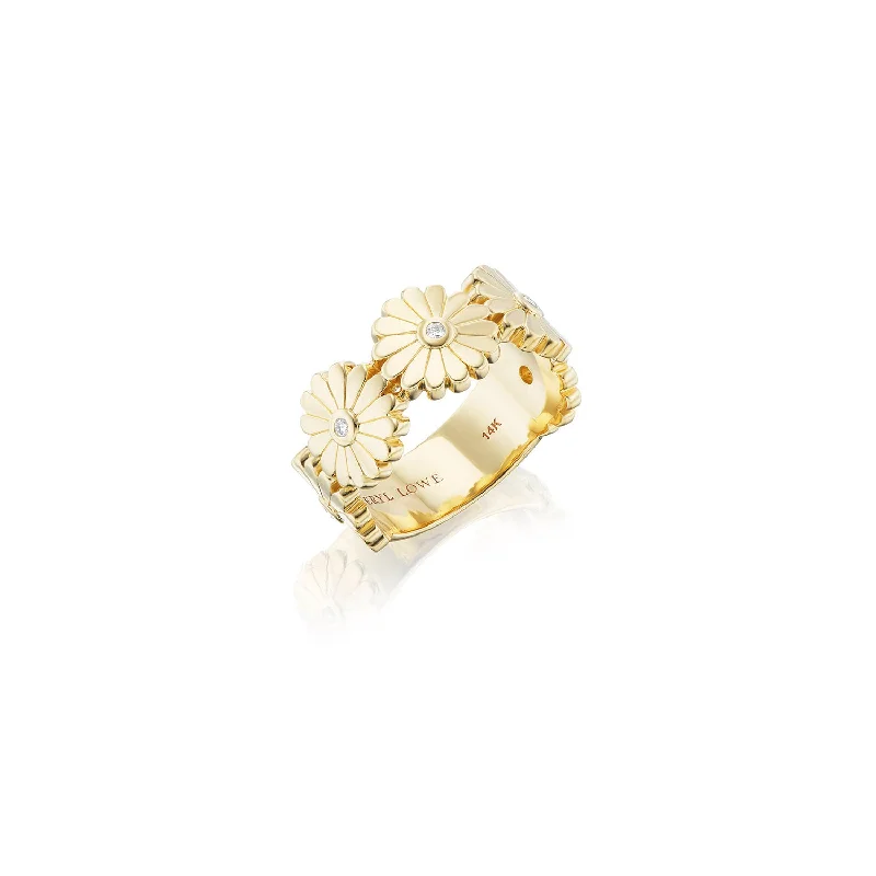 Tribal rings with ethnic stone finger patterns -14k Gold Flower Power Daisy Band Ring