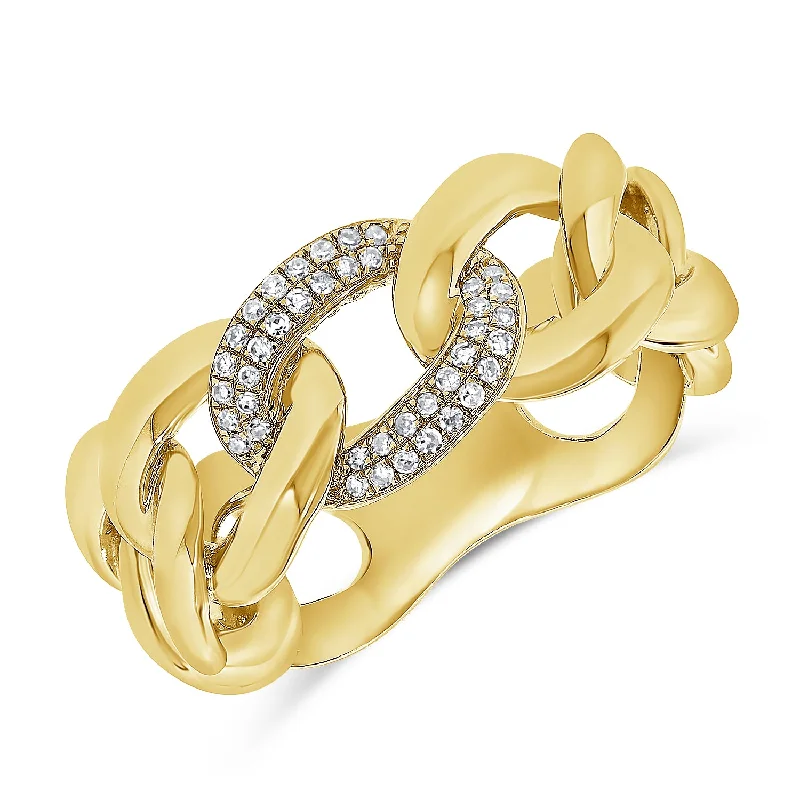 Curved rings perfect for matching with other bands -14Kt Gold and Diamond Designer Marina Link Chain Ring