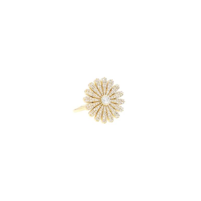 Rings featuring citrine for golden finger radiance -14k Gold Diamond Daisy Ring