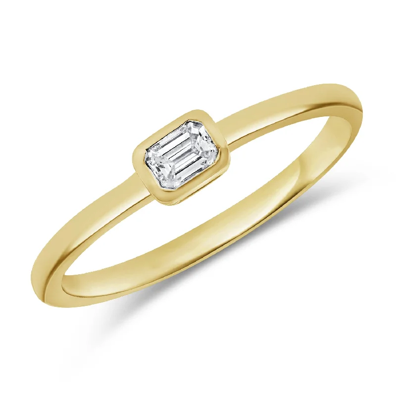 Rings with thin bands for light finger wear -14K Gold Emerald Shaped Diamond Solitaire Ring