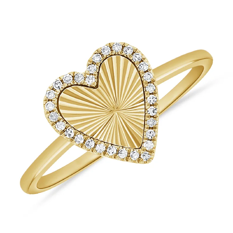 Rings featuring sapphire for rich blue finger glow -14K Gold Fluted Heart Ring with Diamonds