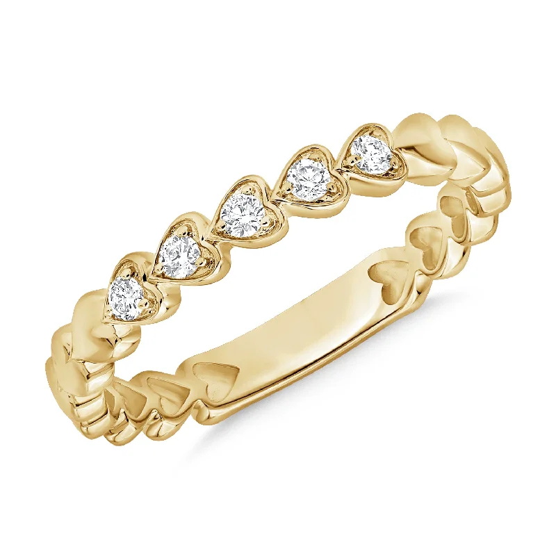 Secure rings with set stones for lasting wear -14K Gold Hearts Ring with Diamonds