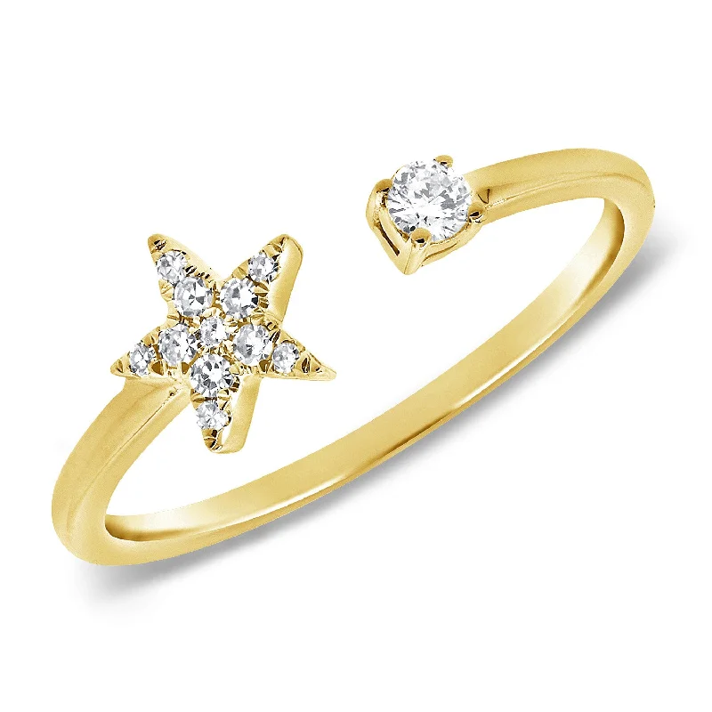 Rings with thin bands for light finger wear -14K Gold Star Wrap Ring with Diamonds