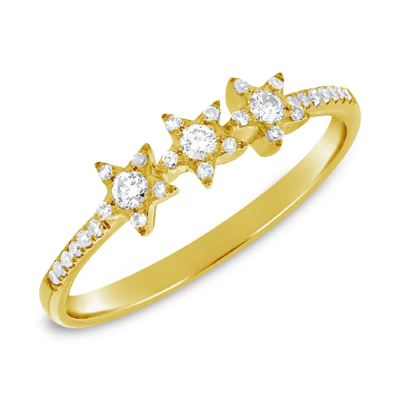 Bold rings with striking shapes for finger flair -14K Gold Tri Star Ring with Diamonds