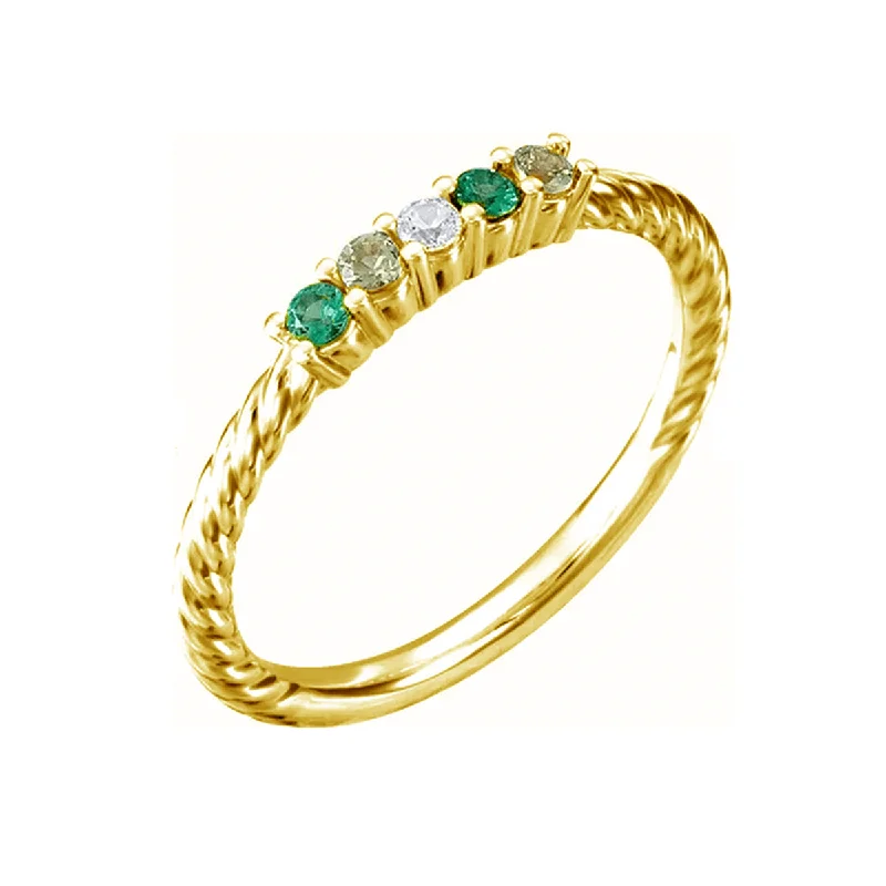 Rings with pave gemstones for extra finger sparkle -14k Mother's Day Ring with 5 Genuine Birthstones and Rope Design