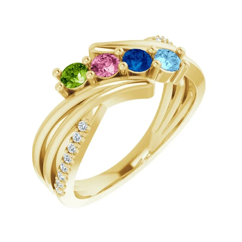 Rings made with lab-grown stones for ethical charm -14k Mother's Ring with Four Round Cut Birthstones & Diamonds