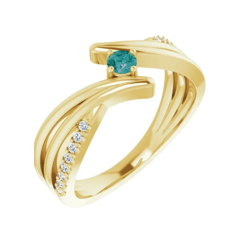 Rings perfect for layering with slim finger bands -14k Mother's Ring with One Round Birthstone & Diamonds