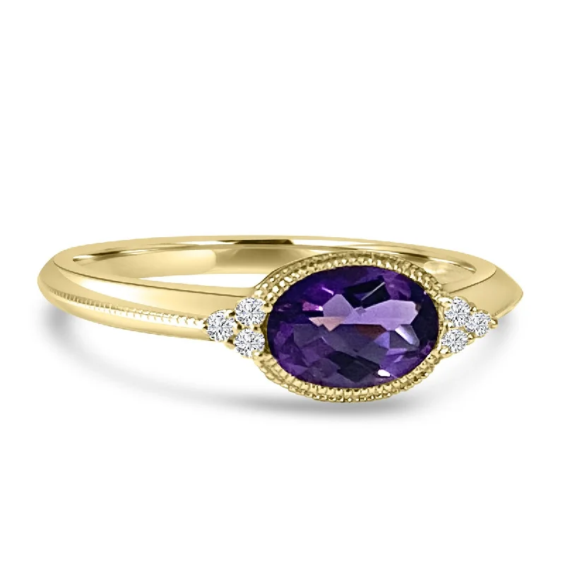 Rings featuring agate for natural banded finger beauty -14K Yellow Gold Bezel Set Amethyst Ring