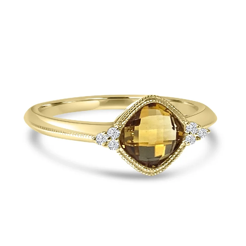 Rings featuring smoky quartz for earthy finger tones -14K Yellow Gold Bezel Set Citrine Ring