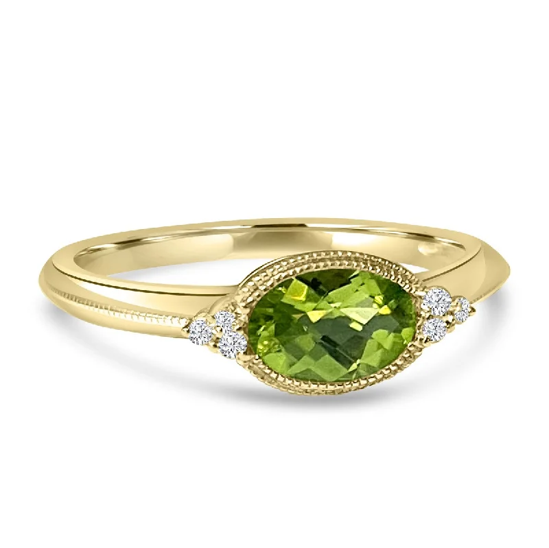 Rings featuring hematite for dark gemstone finger glow -14K Yellow Gold Bezel Set Peridot Ring