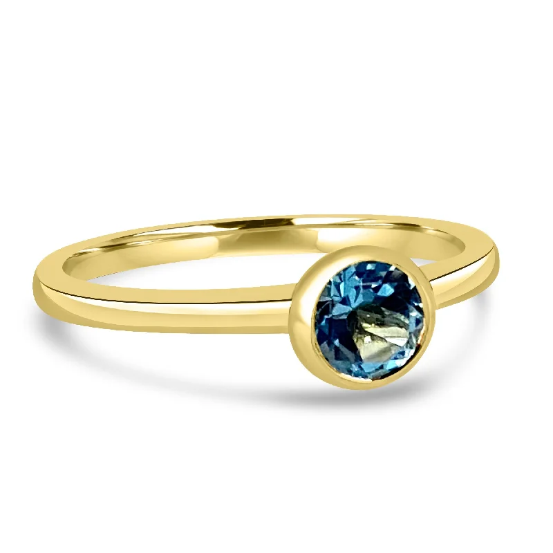 Rings inspired by vintage with gemstone finger charm -14K Yellow Gold 5MM Bezel Aquamarine Ring