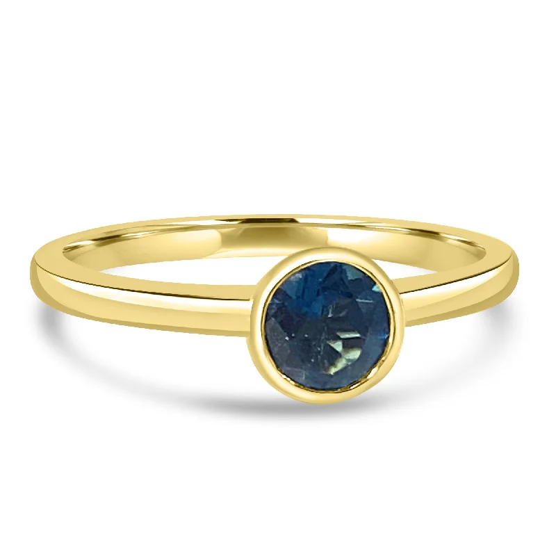 Chunky rings designed for loud finger fashion statements -14K Yellow Gold 5MM Bezel Blue Topaz Ring